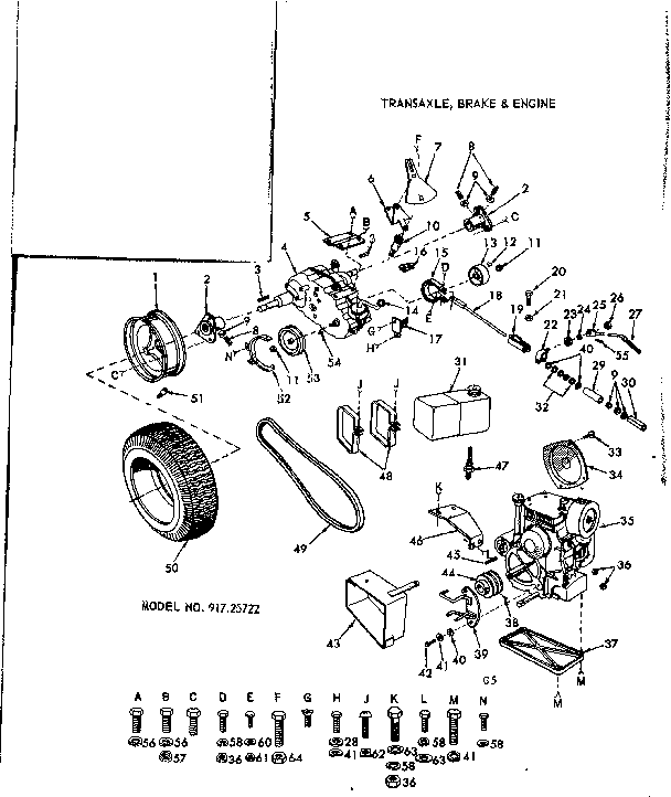 Craftsman 91725722 10 garden tractor/transaxle, brake and engine diagram