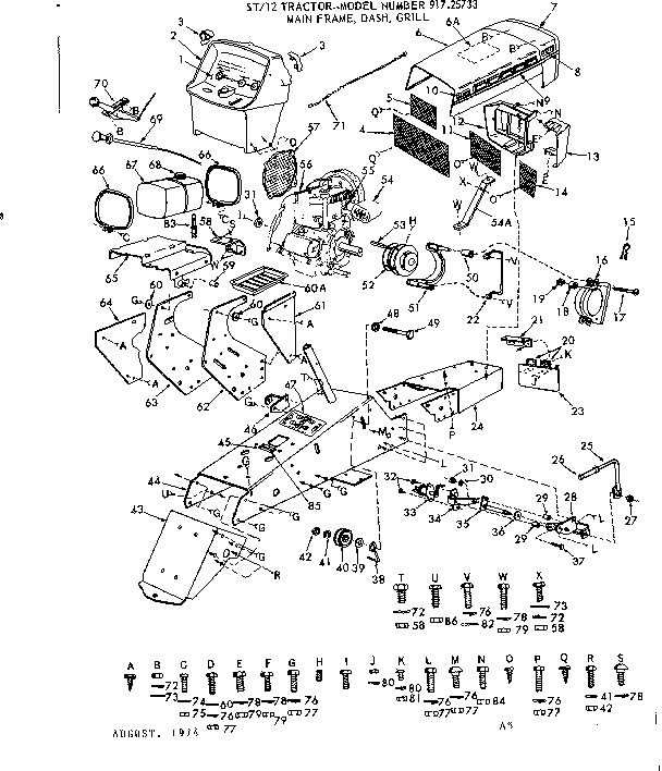 Craftsman 91725733 12 tractor/main frame, dash, grill diagram