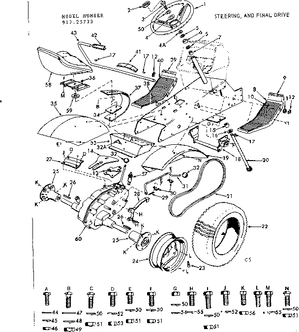 Craftsman 91725733 12 tractor/steering, and final drive diagram
