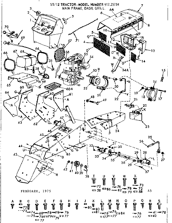 Craftsman 91725734 12 tractor/main frame, dash, grill diagram