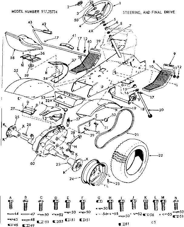 Craftsman 91725734 12 tractor/steering and final drive diagram