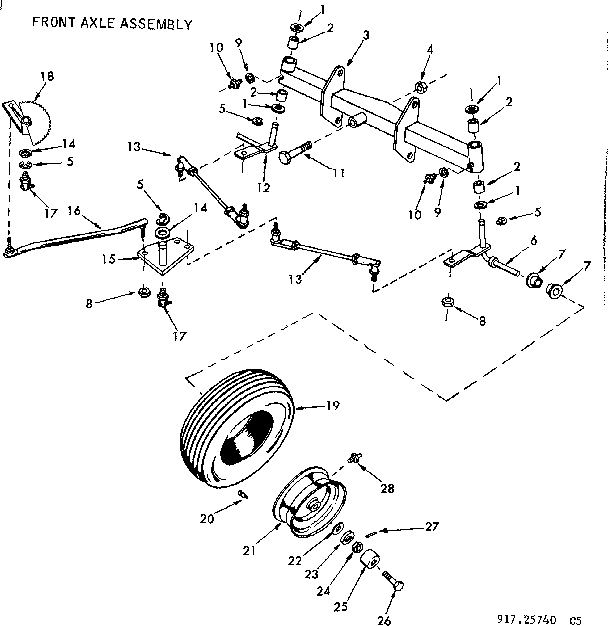 Craftsman 91725740 16 garden tractor/front axle assembly diagram