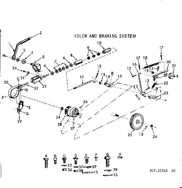Craftsman 91725740 16 garder tractor/idler and braking system diagram