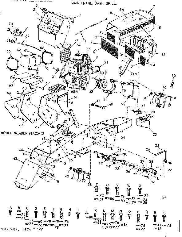 Craftsman 91725742 16 tractor/main frame, dash, grill diagram
