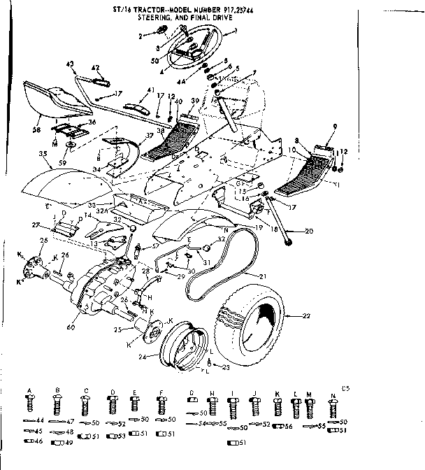 Craftsman 91725744 16 garden tractor/steering and final drive diagram