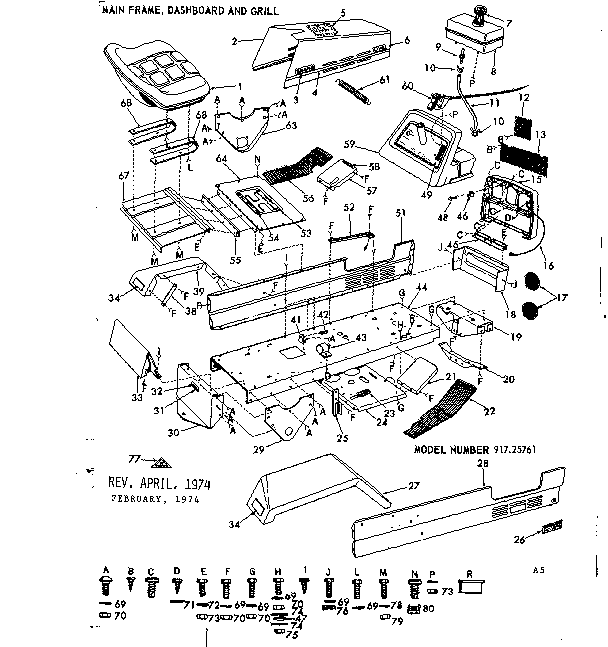 Craftsman 91725761 8 lawn tractor/main frame, dashboard & grill diagram