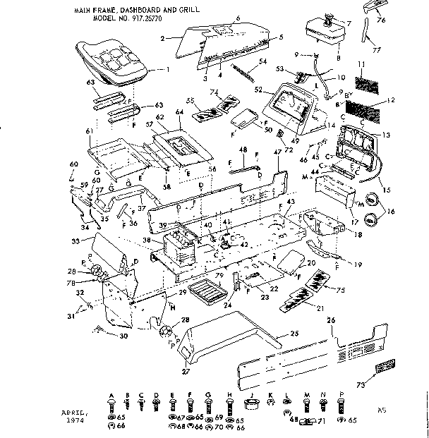 Craftsman 91725770 8e lawn tractor/main frame, dashboard & grill diagram