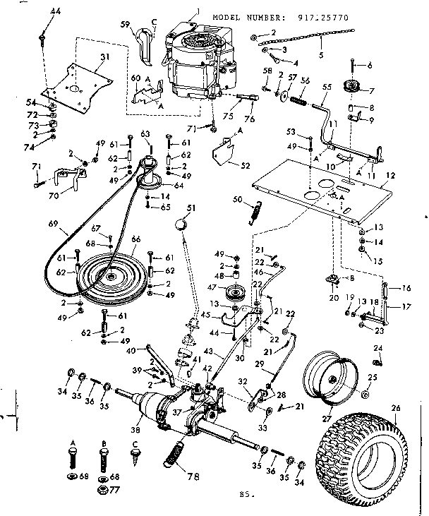 Craftsman 91725770 8e lawn tractor/engine & final drive diagram