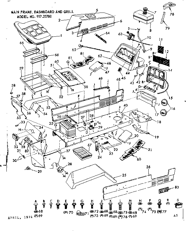 Craftsman 91725780 10e lawn tractor/main frame, dashboard and grill diagram