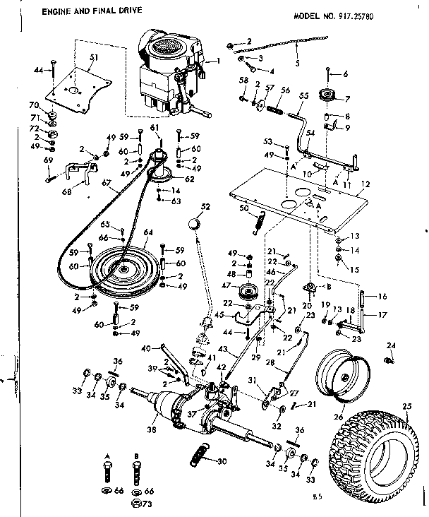Craftsman 91725780 10e lawn tractor/engine and final drive diagram
