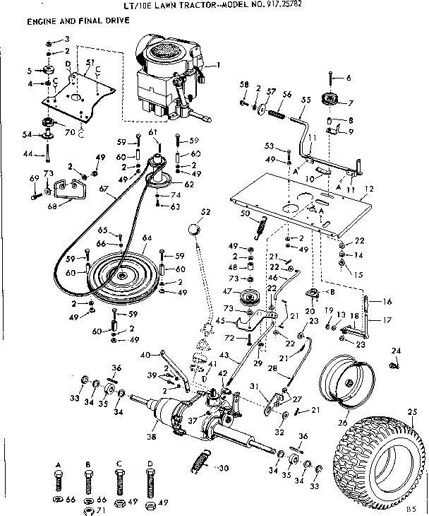 Craftsman 91725782 10e lawn tractor/engine and final drive diagram