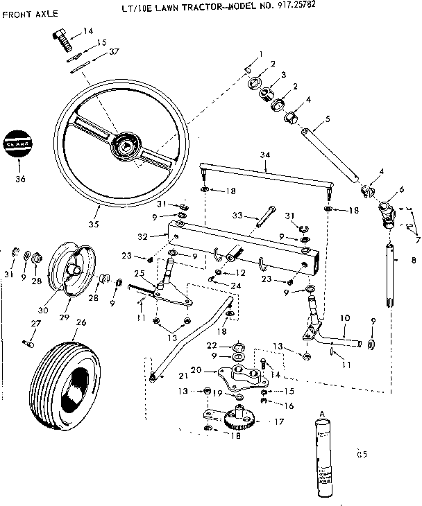 Craftsman 91725782 10e lawn tractor/front axle diagram