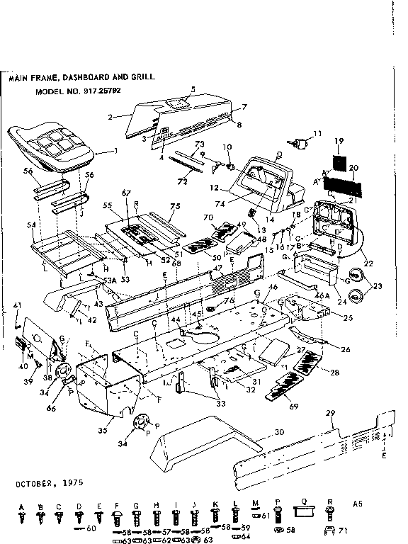 Craftsman 91725792 main frame, dashboard and grill diagram
