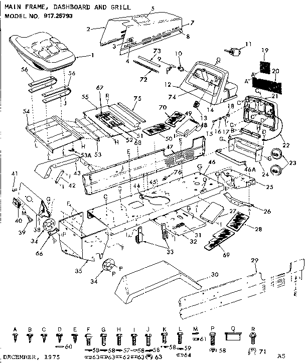Craftsman 91725793 main frame, dashboard & grill diagram