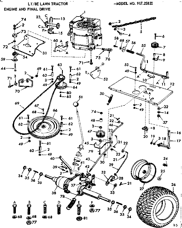 Craftsman 91725820 8e lawn tractor/engine and final drive diagram