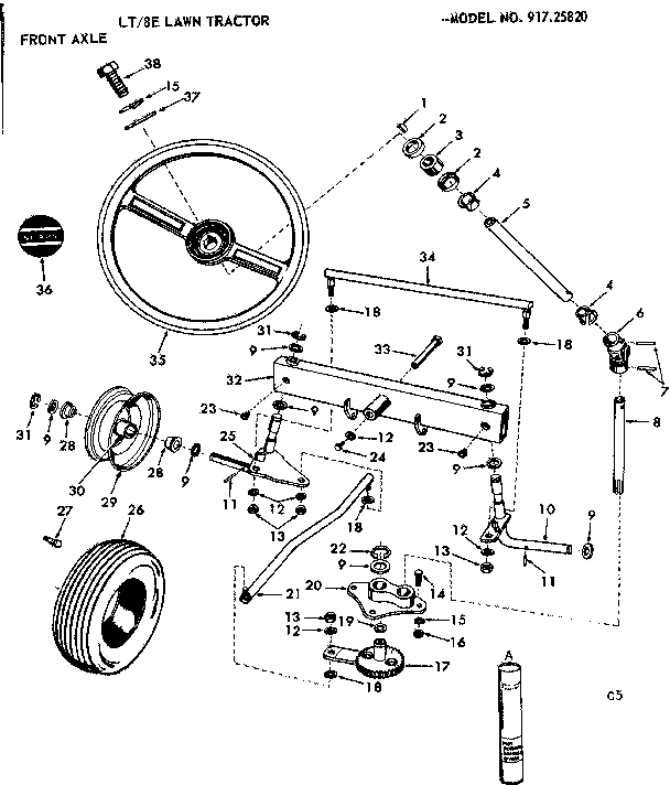 Craftsman 91725820 8e lawn tractor/front axle diagram