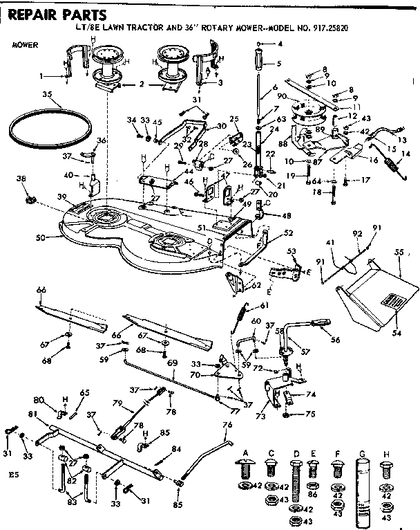 Craftsman 91725820 8e lawn tractor and 36 inch rotary mower diagram
