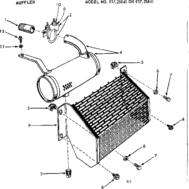 Craftsman 91725840 10e lawn tractor and 36 in rotary mower/muffler diagram