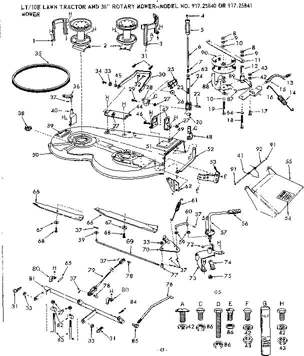 Craftsman 91725840 10e lawn tractor and 36 in rotary mower/mower diagram