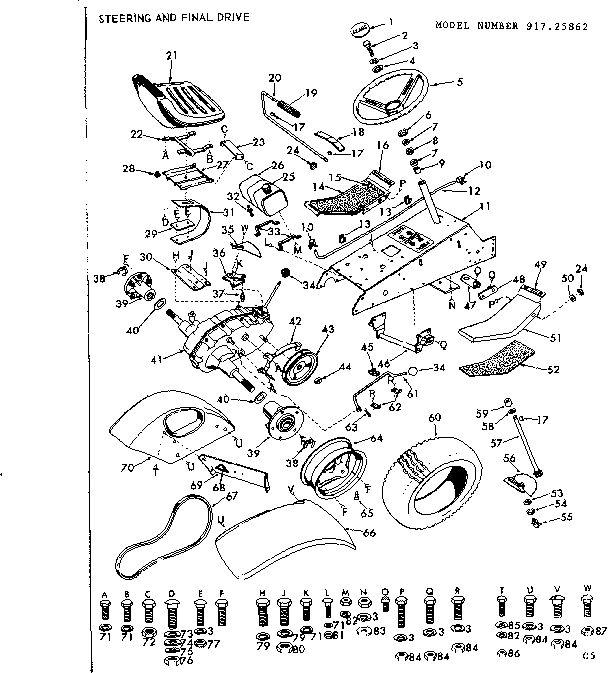 Craftsman 91725862 12 garden tractor/steering, and final drive diagram