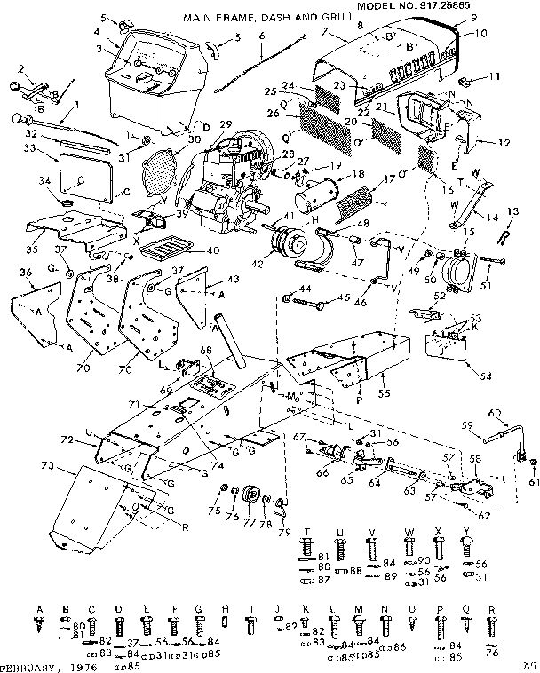 Craftsman 91725865 12 garden tractor/main frame, dash and grill diagram