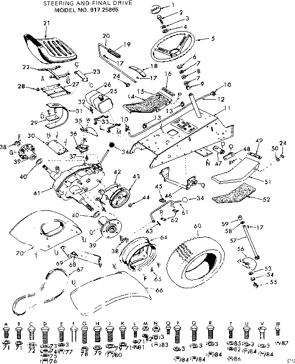 Craftsman 91725865 12 garden tractor/steering & final drive diagram