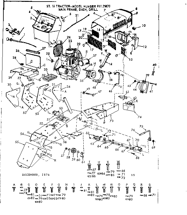 Craftsman 91725870 16 tractor/main frame, dash, grill diagram