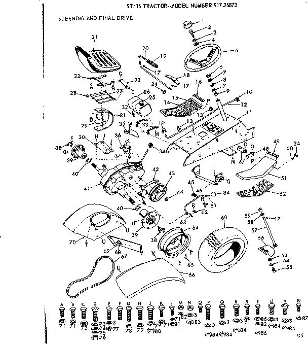 Craftsman 91725873 16 garden tractor/steering and final drive diagram