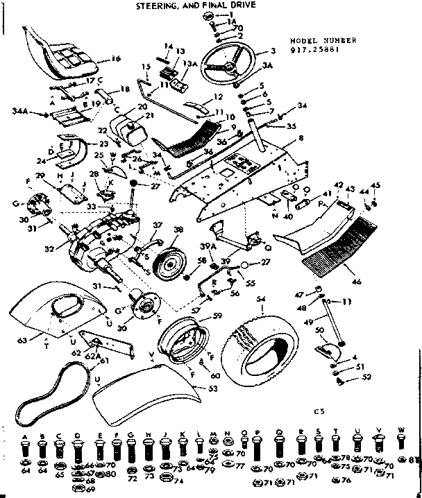 Craftsman 91725881 16 garden tractor/steering and final drive diagram