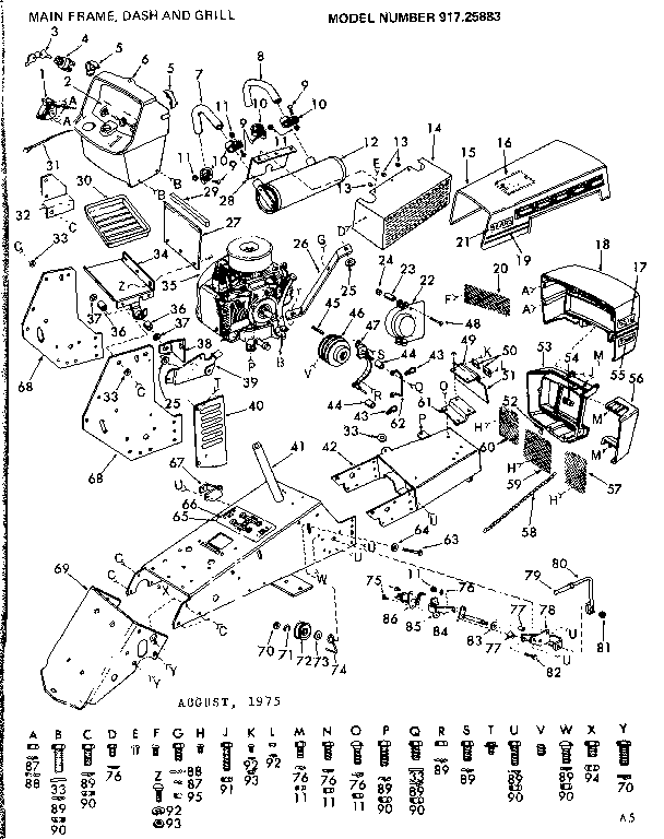 Craftsman 91725883 16 garden tractor/main frame, dash and grill diagram
