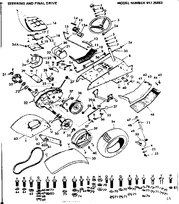 Craftsman 91725883 16 garden tractor/steering and final drive asm diagram