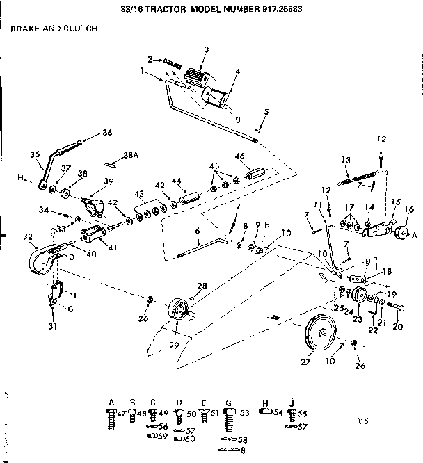 Craftsman 91725883 16 garden tractor/brake and clutch diagram