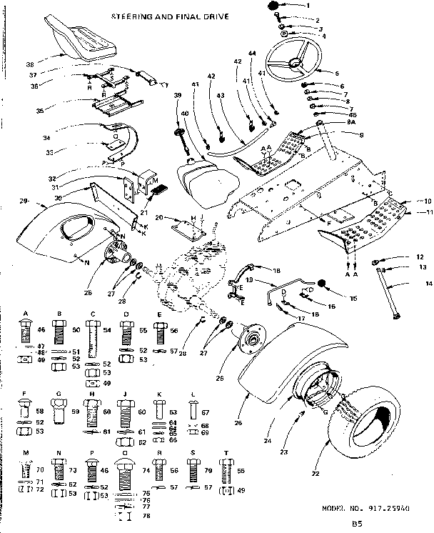 Craftsman 91725940 16 garden tractor/steering & final drive diagram