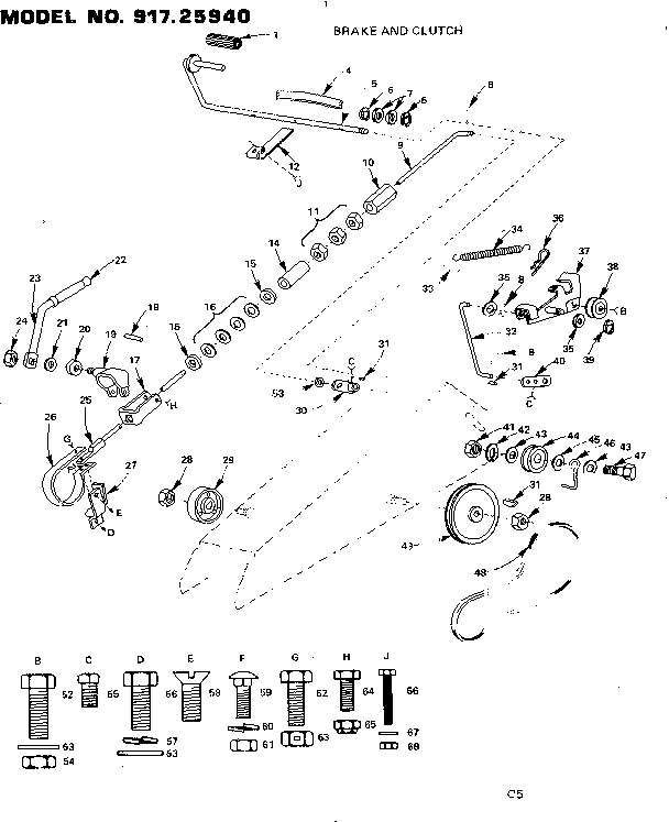 Craftsman 91725940 16 garden tractor/brake & clutch diagram