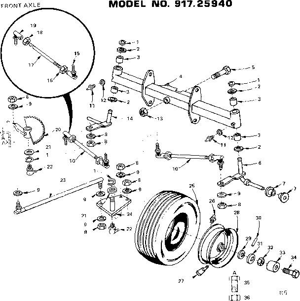 Craftsman 91725940 16 garden tractor/front axle diagram