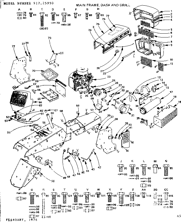Craftsman 91725950 16 twin-garden tractor/main frame, dash and grill diagram