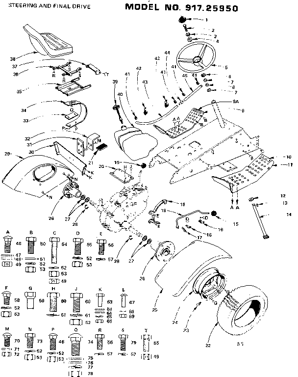 Craftsman 91725950 16 twin-garden tractor/steering and final drive diagram