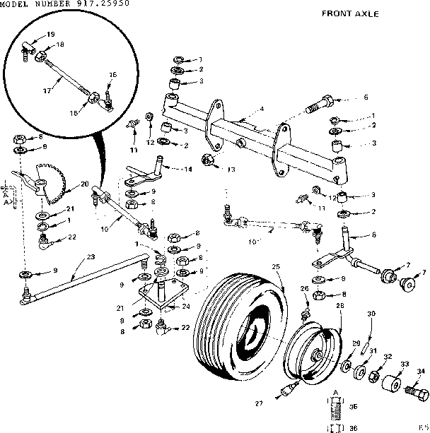 Craftsman 91725950 16 twin-garden tractor/front axle diagram