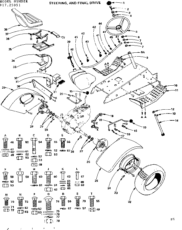 Craftsman 91725951 16 twin garden tractor/steering and final drive diagram