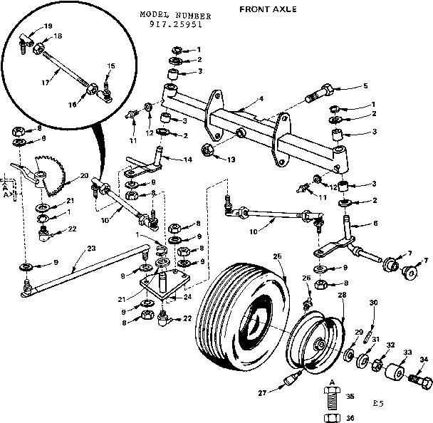 Craftsman 91725951 16 twin garden tractor/front axle diagram