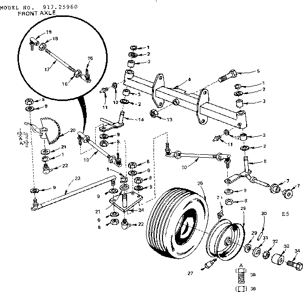Craftsman 91725960 18 twin-garden tractor/front axle diagram