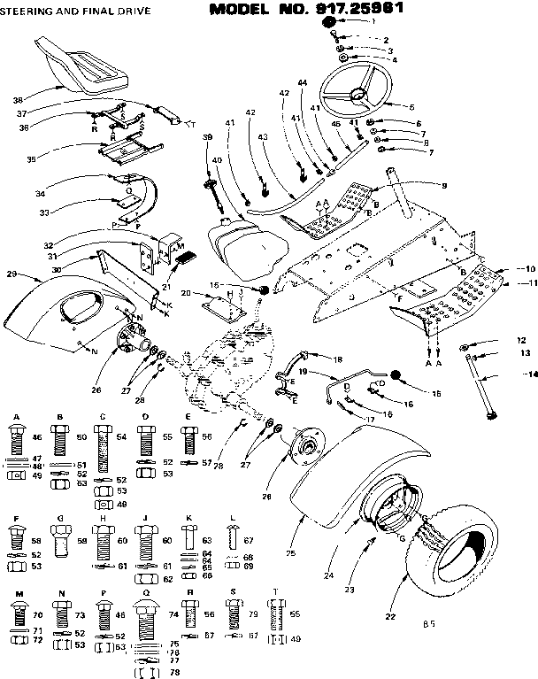 Craftsman 91725961 18 twin garden tractor/steering, and final drive diagram