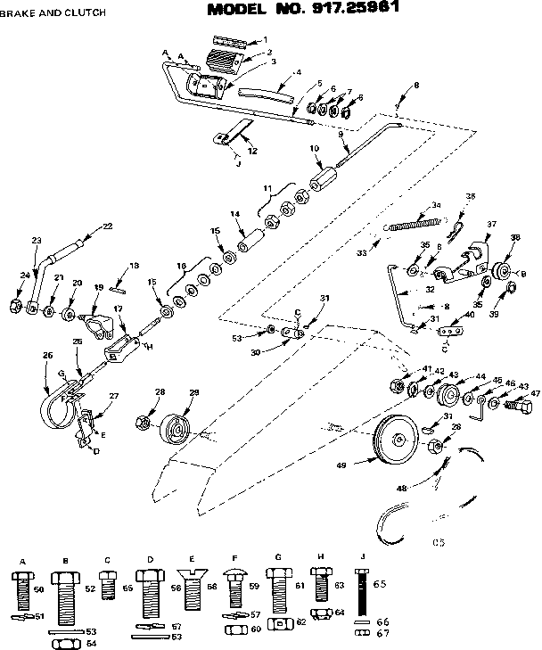 Craftsman 91725961 18 twin garden tractor/brake and clutch diagram