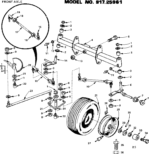 Craftsman 91725961 18 twin garden tractor/front axle diagram