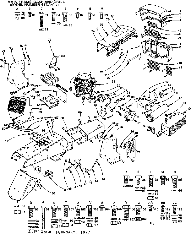 Craftsman 91725963 18 twin garden tractor/main frame, dash and grill diagram