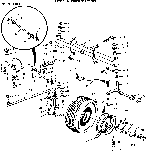 Craftsman 91725963 18 twin-garden tractor/front axle diagram