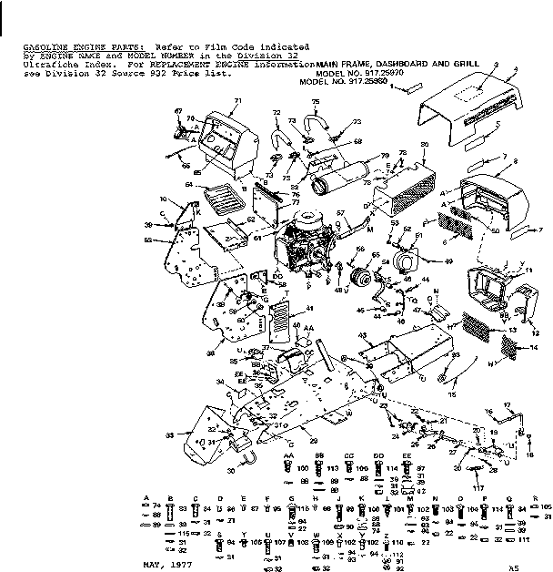 Craftsman 91725980 main frame, dashboard and grill diagram