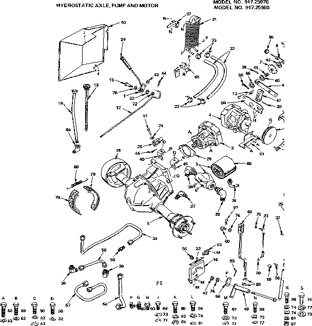 Craftsman 91725980 hydrostatic axle, pump and motor diagram