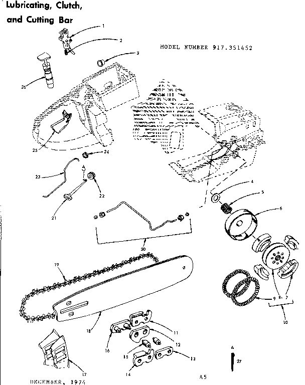 Craftsman 917351452 lubricating, clutch and cutting bar diagram