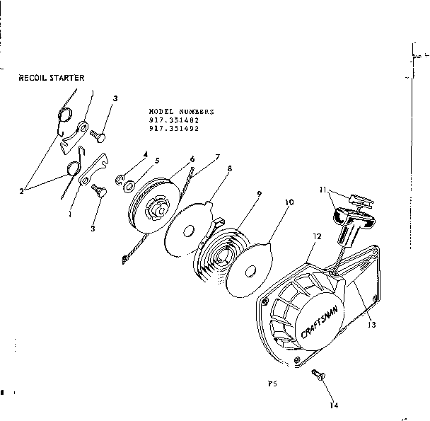 Craftsman 917351482 recoil starter diagram
